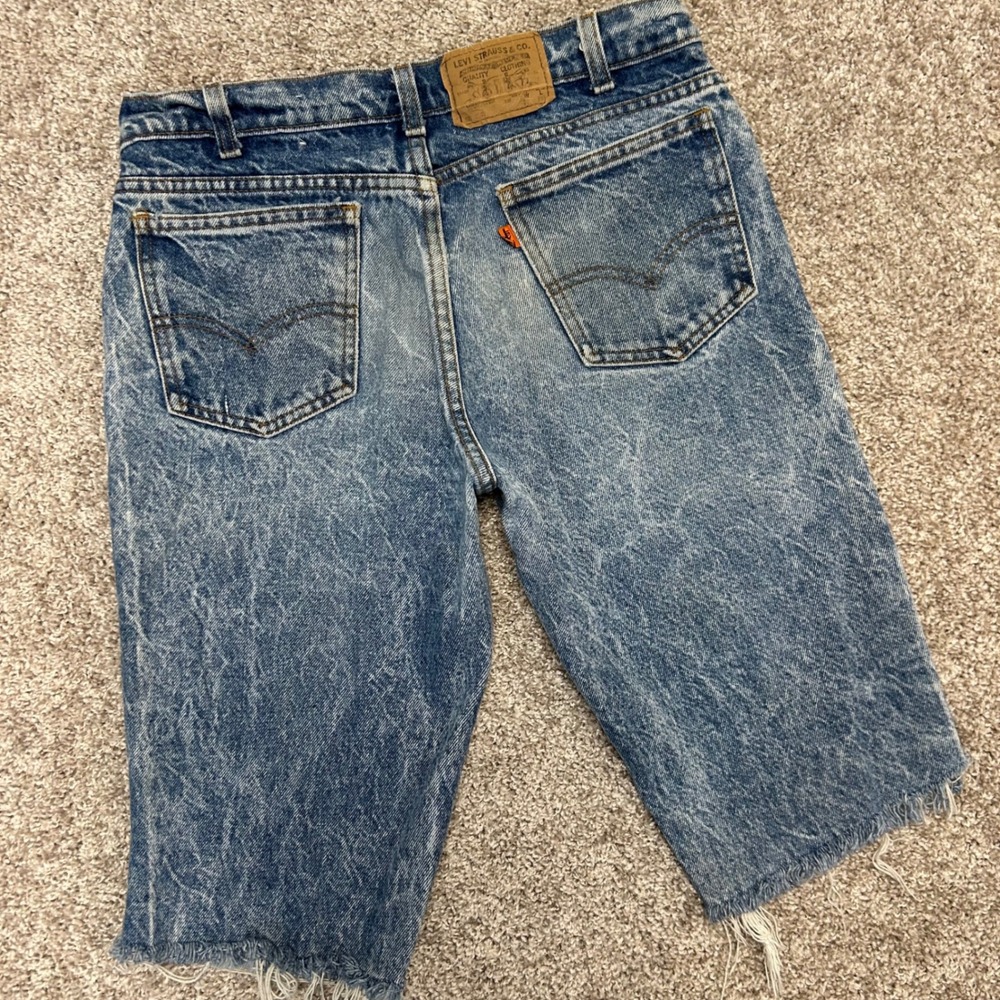 Vintage 80s Levi's‎ 505 Cutoff Denim Shorts Size 33 Orange Tab USA Distressed